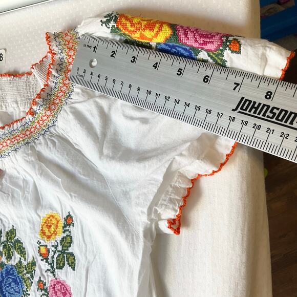 Durga Women Dress size M White See Through Floral Embroidery KneeLength Summer - Picture 3 of 10